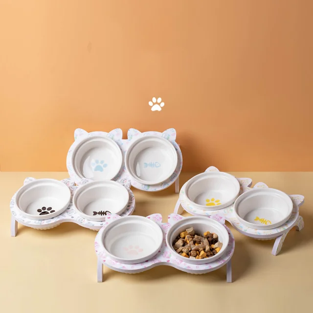 3pcs/set (1pc rack + 2pcs bowl) Non-Slip Ceramic Double Pet Food Bowl for Cats and Dogs - Prevents Spills and Slips 3pcs/set (1pc rack + 2pcs bowl) Non-Slip Ceramic Double Pet Food Bowl for Cats and Dogs - Prevents Spills and Slips
