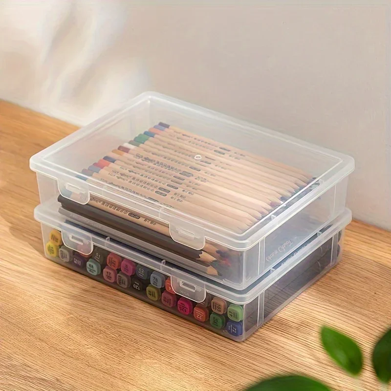 Large Capacity Pencil Case Transparent Plastic Notebook Sketch Marker Colored Lead Painting Storage Box Back To School Supplies