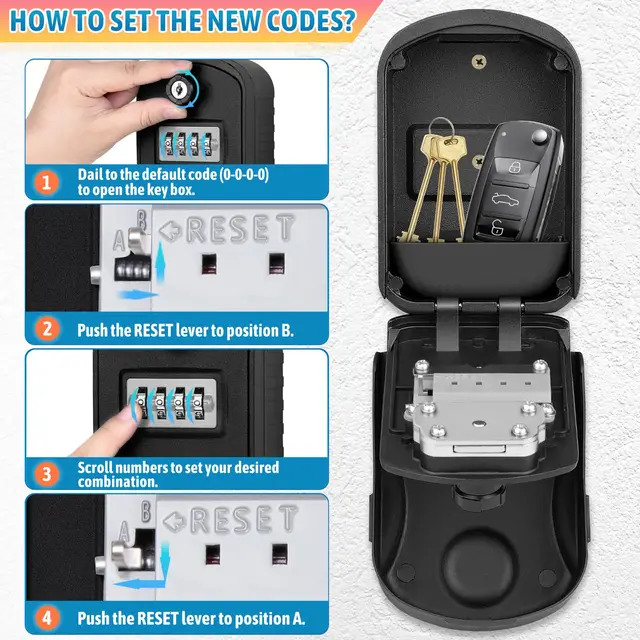 Lock Box for Keys with Code Outdoor Wall Mount Sturdy Waterproof 4-Digit Combination Keypad Key Safe Lockbox for House Realtors 6