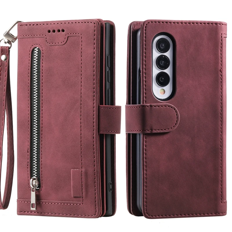 Double Layer Multi-function Zipper Wallet Case for Samsung Galaxy Z Fold 4 PU Leather Phone Bag for SM-F936B SM-F936U SM-F936N