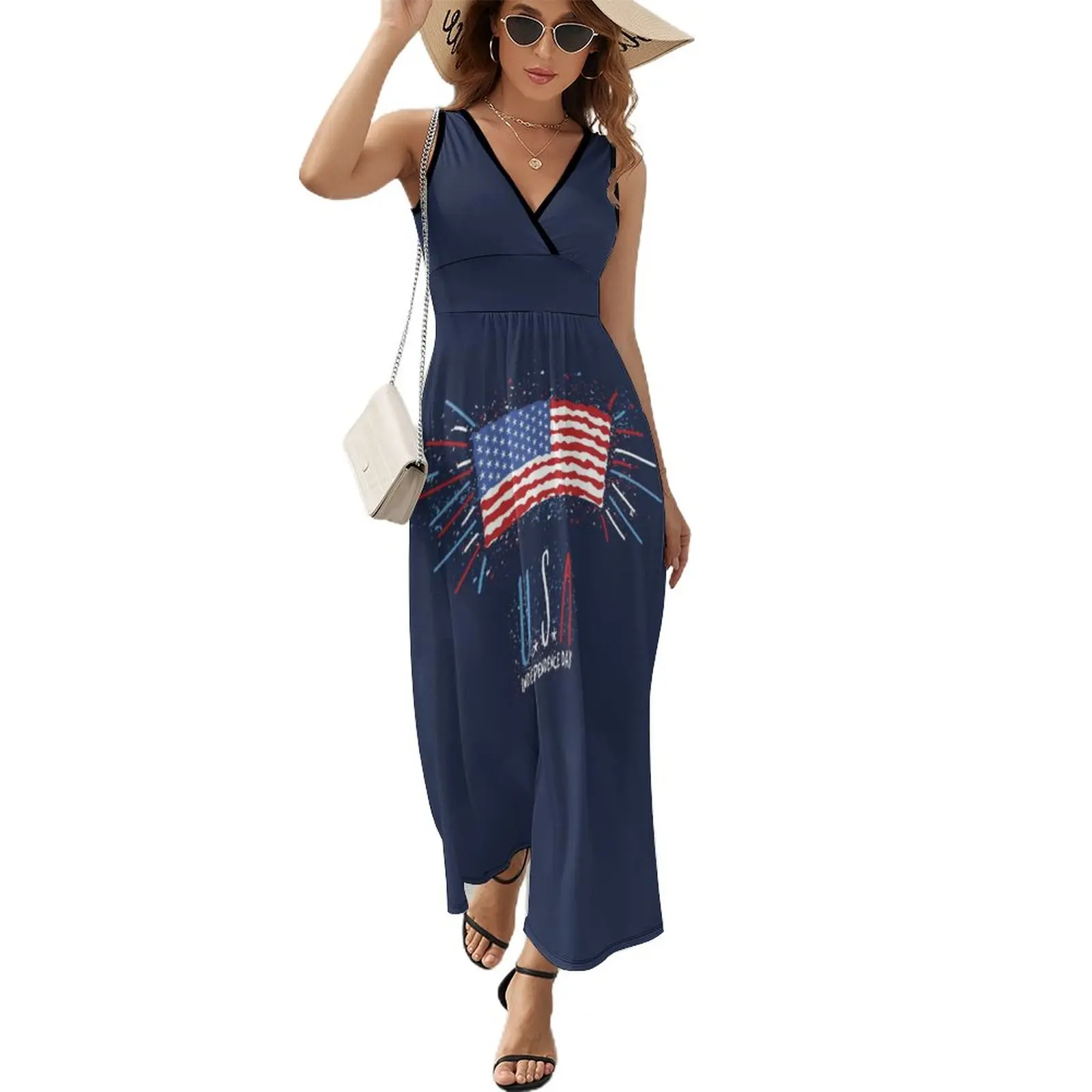 

July of 4th Happy Independence Day Dress Summer Korean Fashion Boho Beach Long Dresses Womens High Waist Graphic Trendy Maxi Dre