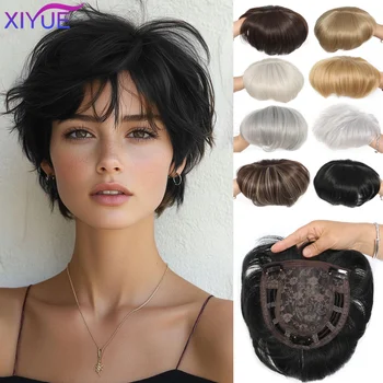 Blond Brown synthetic Hair Pieces With Bangs Clip In Hair Extensions Black Hairpieces Replacement Cover White Hair For Women