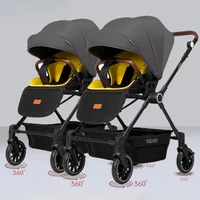 Two-way stroller for twins Lightweight foldable stroller Sitable and reclining high-view newborn stroller Deluxe baby car