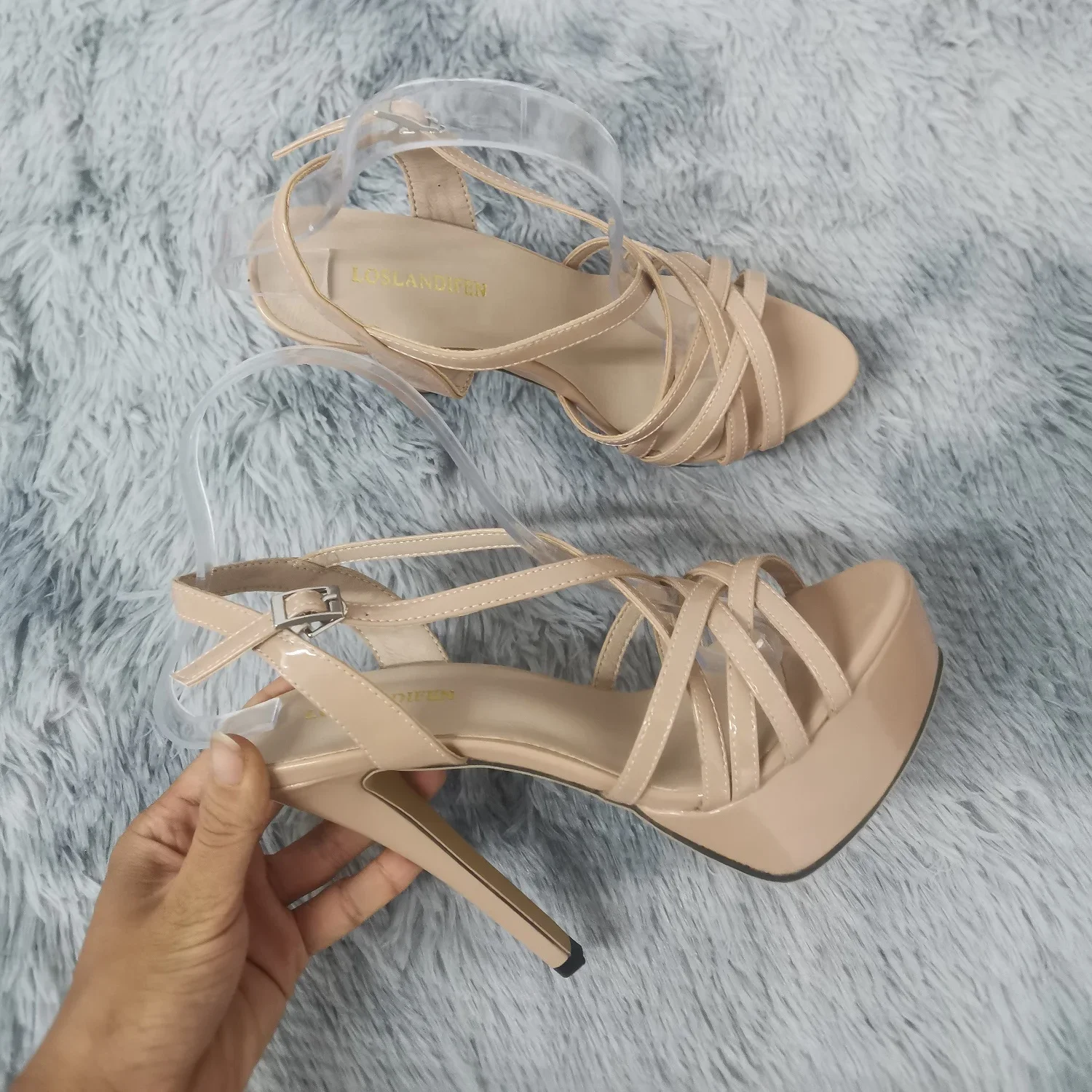 Large Size 43 Women Sandals 14CM Super Sexy Platform High Heels Ankle Strap Sandals Open Toe Gladiator Party Dress Wedding Shoes 3