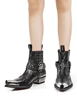 Metallic trim pointy toe women's boots high platform chunky heel black fashion boots lacing rivets new Chelsea boots - Image 5