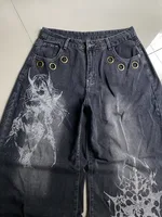 Jean délavé imprimé pour hommes, nouvelle mode américaine, motif surdimensionné, Y2K, gothique Rock, populaire, décontracté, Joker, taille haute, jambes larges 6
