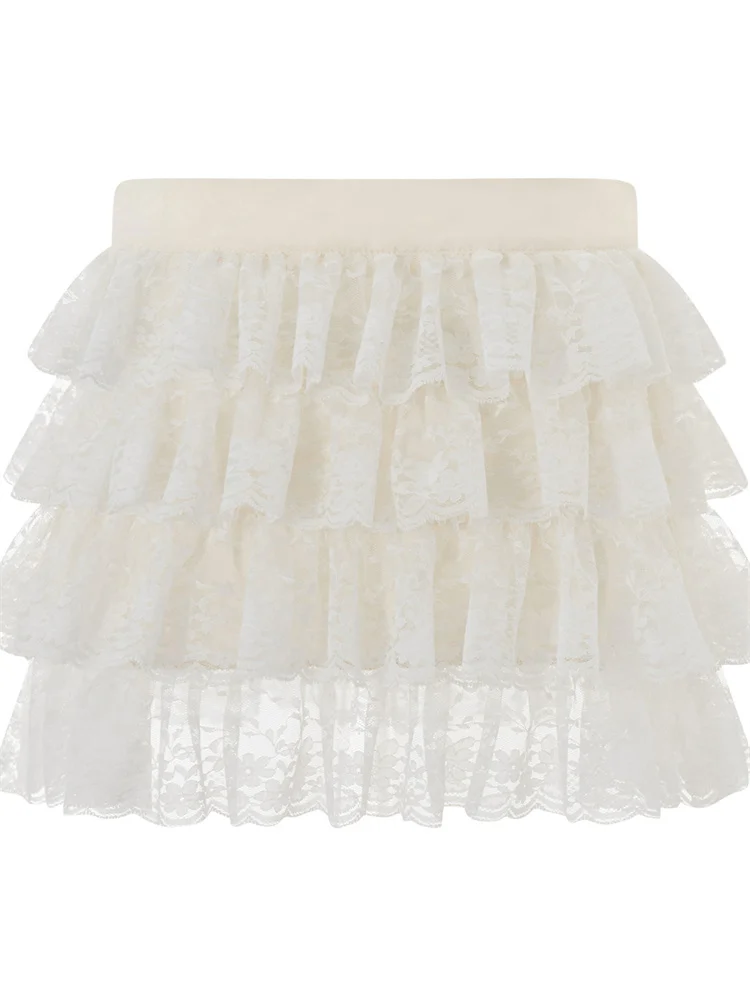 

CHRONSTYLE Vintage Women Short Mini Pleated Skirts Cute High Waist Solid Color Lace Ruffles Skirts Summer Party Cake Skirts 2024