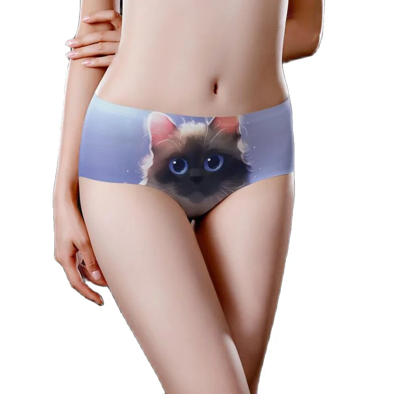 

Cute 3D Cat Kawaii Print Panties for Women Sexy Underwear Women Ice Silk Underpants Breathable Seamless Lingerie Girl Briefs