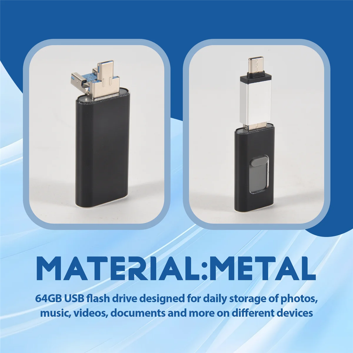USEFUL USB 3.0 Flash Drive, 4 in 1 Function, 64G Memory Photo Stick, Expansion Memory for Micro-USB/Android/IOS/Type C/OTG