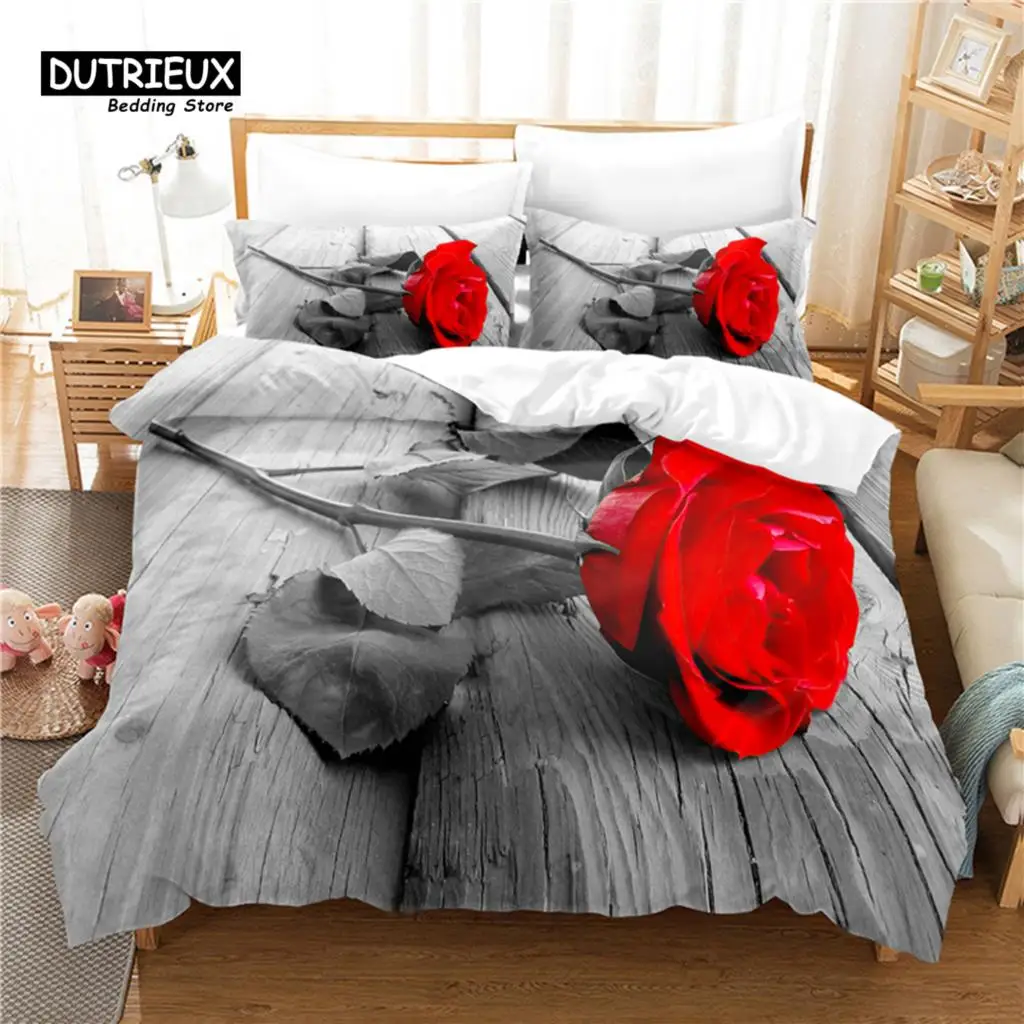 

Rose Duvet Cover Set, Roses Bedding Set, Soft Comfortable Breathable Duvet Cover, For Bedroom Guest Room Decor