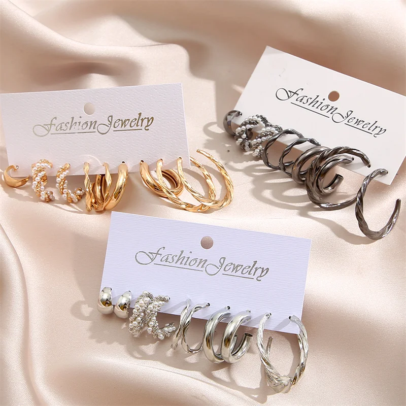 Fashion Black Earring Set For Women Girls Simple Multi-layer Metal  Hoop Earrings 2024 New Fashion Elegant Wedding Party Jewelry