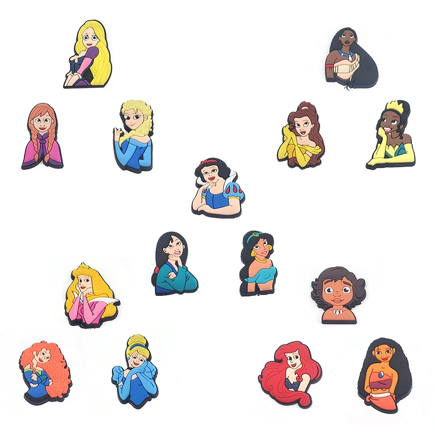 

3pcs/set Wholesale Disney Princess Sonw White Frozen Cartoon Figure DIY Shoe Buckle Beautiful Charms Decoration Girls Women Gift