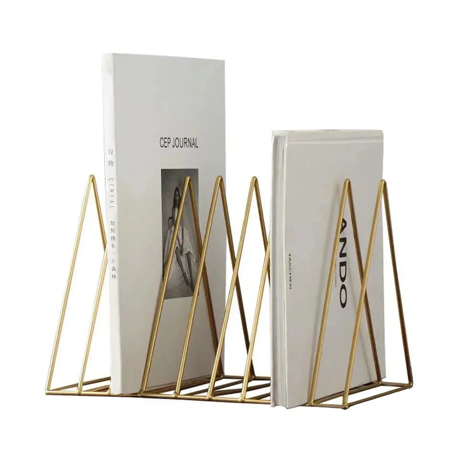 

Display Rack Stylish Triangle Desktop File Sorter Organizer for Home Record Holder Storage Slot Metal Magazine Book Album