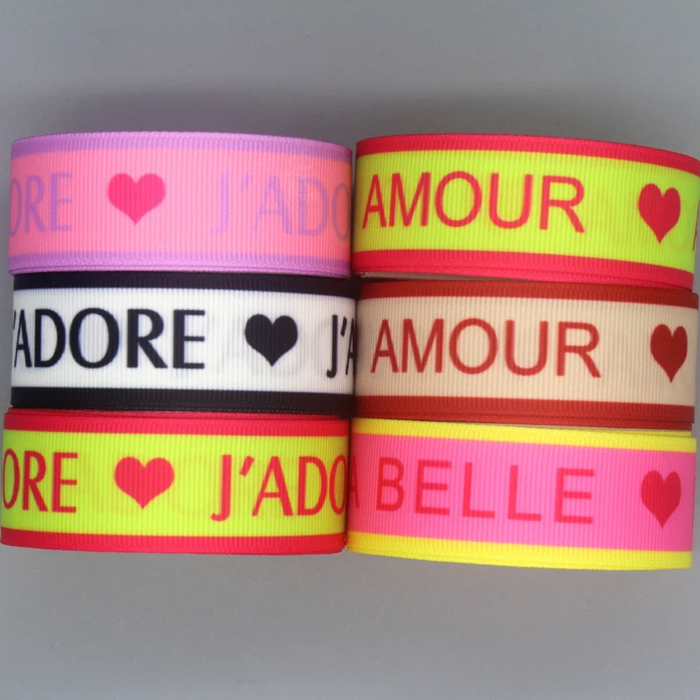 Dumw 50Yards J'Adore Amour Belle Stampato Nastro Grosgrain Accessori Materiale Copricapo Decorazione Fai Da Te Cucito Artigianale D2298