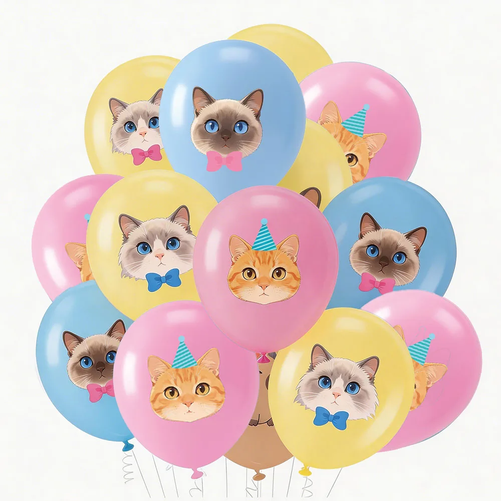 Cat Latex Balloons 12Inch Cute Kitten Ballons For Kids Birthday, Baby Shower, Pet Cat Theme Party Decorations