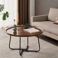 Ensemble de 2 tables basses rondes emboîtables de style moderne du milieu du siècle, avec plateau en grain de noyer cannelé, tables d'appoint circulaires pour salon, chambre et bureau 2