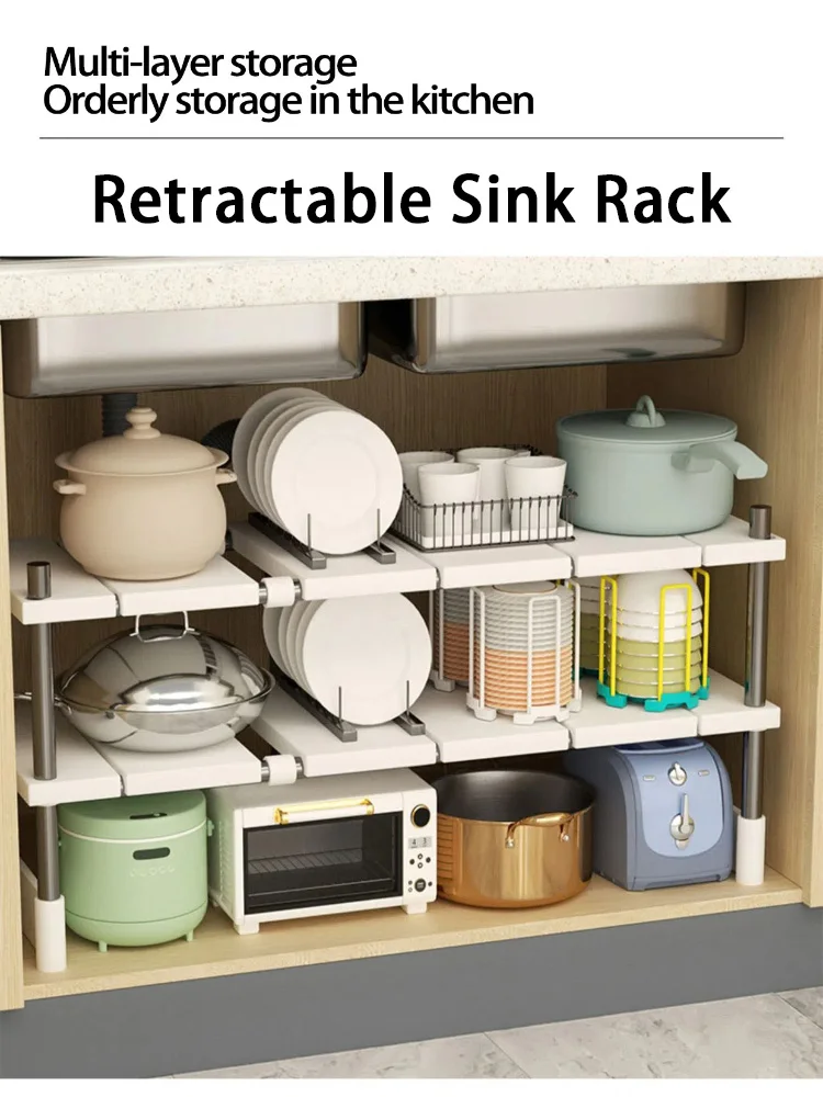 Kitchen Rack Retractable Under Sink Shelf Cabinet Layer