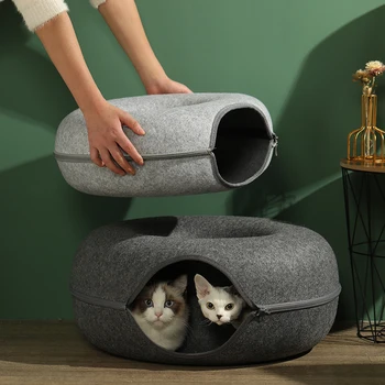 도넛 고양이 침대 반려동물 고양이 터널 인터랙티브 게임 장난감, 고양이 침대 이중 사용 실내 장난감, 새끼 고양이 스포츠 장비, 고양이 훈련 장난감, 고양이 집