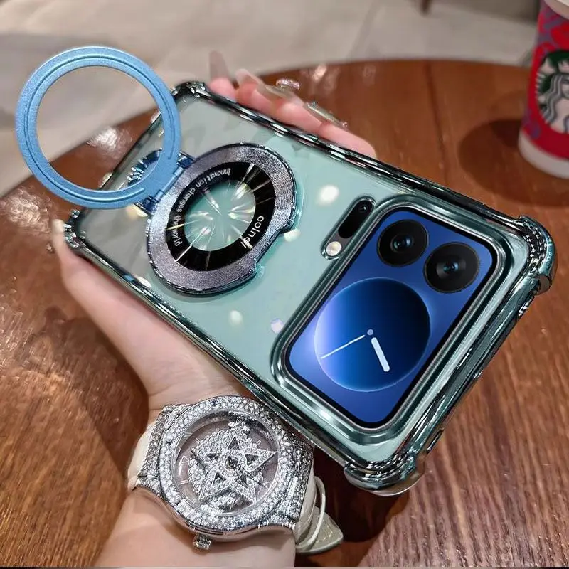 Luxury Electroplating Transparent Silicone Stand TPU Cover