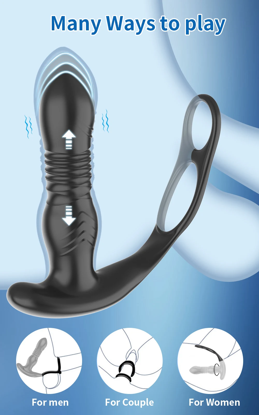 Telescopic Anal Butt Plug Prostate Massager Male Dildo Anal Plugs Vibrator Delay Ejaculation Penis Ring Sex Toys for Gay Men