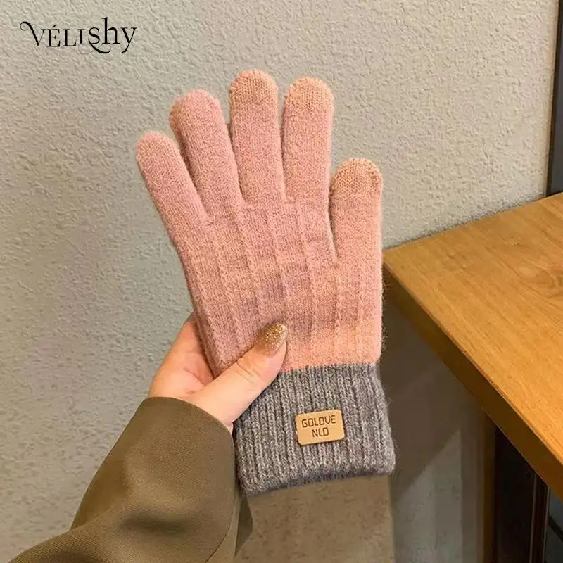 

Women Men Warm Winter Touch Screen Gloves Stretch Knit Mittens Wool Full Finger Guantes Female Crochet Glove