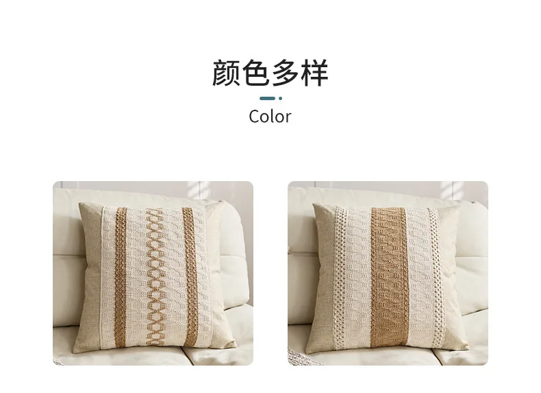 Luxuriöse, strukturierte, gestreifte, gewebte Boho-Kissenbezüge, weiche Leinen-Kissenhüllen in rustikalen, neutralen Farben, dekorative Kissenbezüge für Sofa- und Bettdekoration – Detail 7