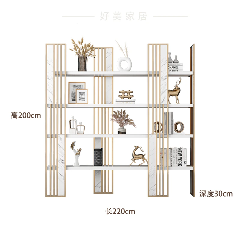 Luxury bookcase floor partition shelf metal bookcase display shelf office storage modern decorative