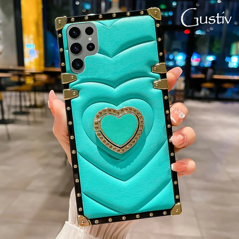 

Luxury 3D Love Heart Cover For Samsung Galaxy S23 Ultra S22 Plus S20 FE S21 Plus Note 20U Soft PU Leather Phone Case With Holder