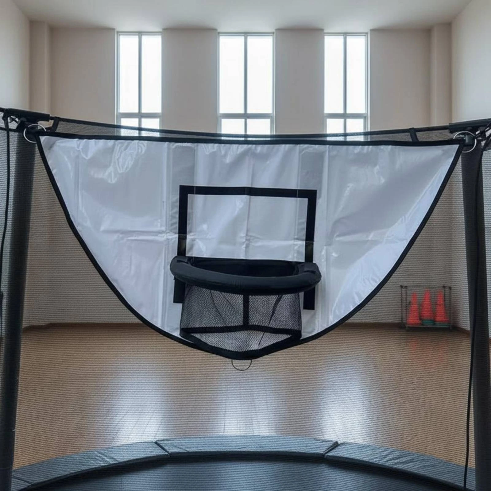 트램펄린 농구 후프 패딩 처리된 분리형 림 트램펄린 농구 세트 스포츠 장비 조절 가능한 코드 야외용 방수