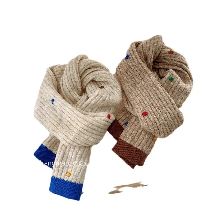 Color Dots Children Wool Knitted Scarf Students Advanced Sense Everything Bib Boys Girls Winter Baby Warm 24W015
