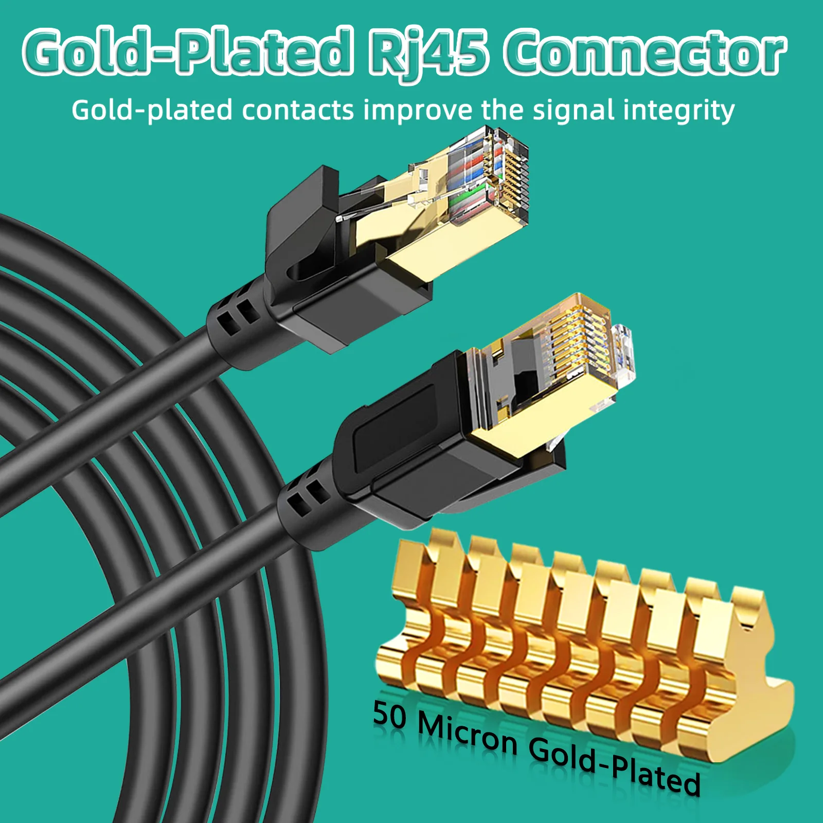 CAT8 40Gbps 이더넷 케이블 - 가정/사무실/게임/데이터 센터용 차폐, 내구성, 고속 네트워크 케이블