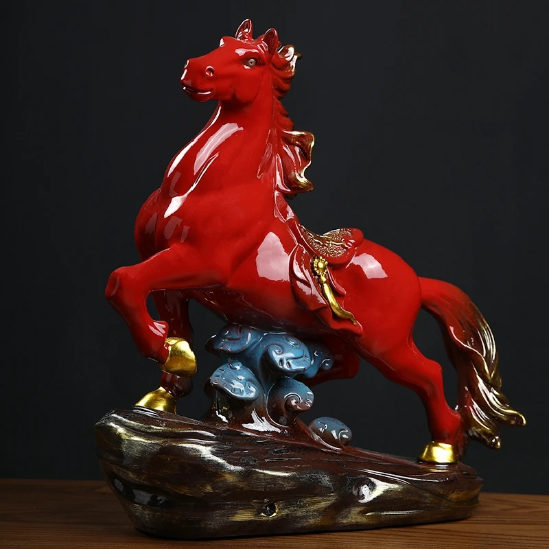 0034 Handmade Ceramic Red Horse Ornament Crafts Living Room Office Decorations High-End Creative Birthday Gift Chinese Ceramic