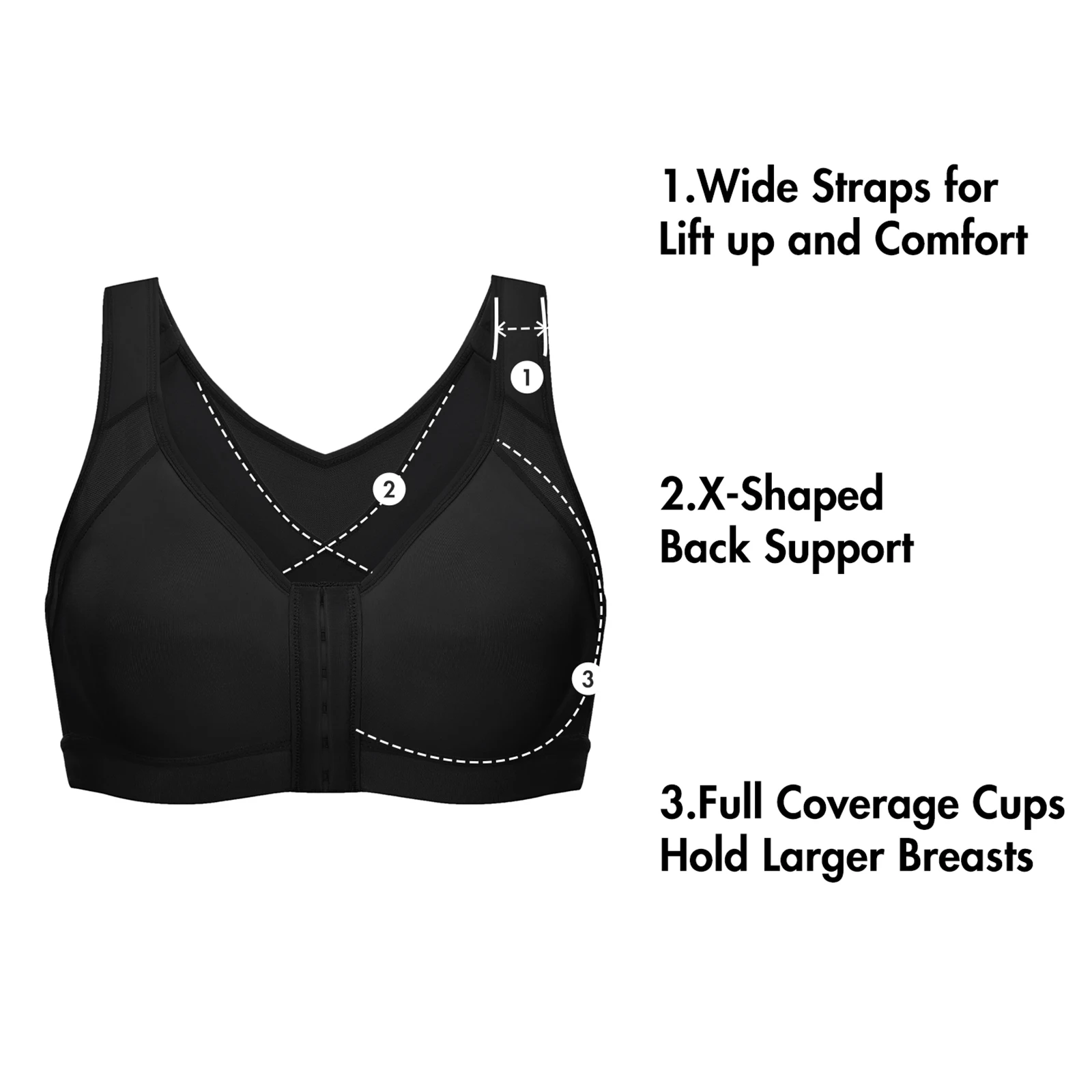 Delimira Women's Full Coverage Wire Free Back Support Posture Front Closure Bra Plus Size Non-padded