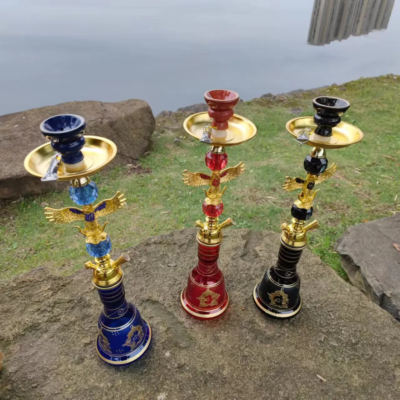 Resin Stainless Steel Hookah Set with Glass Bottle Bongs in Australian
