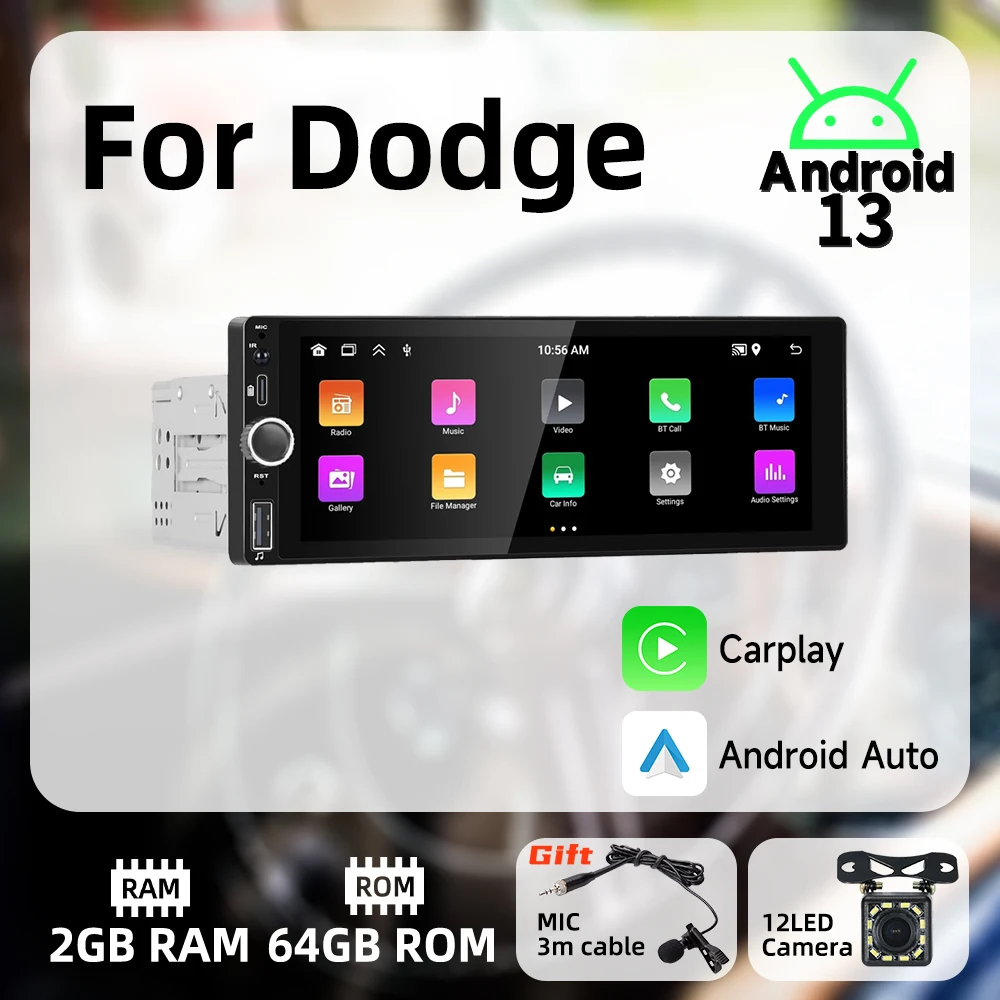 

Беспроводная Автомагнитола Carplay 1 Din Android для Dodge Android Автомобильная Мультимедийная стереомагнитола Авторадио экран 6,86 дюйма GPS Wifi