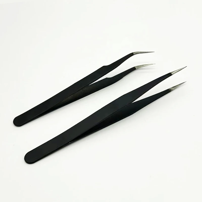 Didesun Stainless Steel Straight and Curved Black Eyelashes Tweezers for False Eyelash Extension Tweezers Fiber Tip Makeup Tools 5