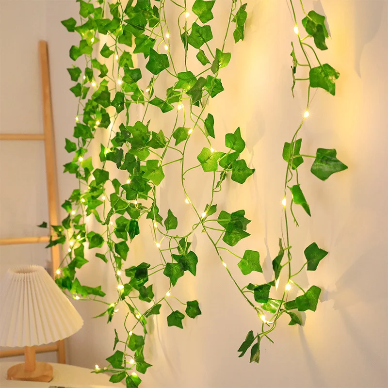 

20/100 Artificial Ivy Garland Copper String Lights Leds Green Leaf Fairy Lights String for Bouquets Wedding Bedroom Decorations