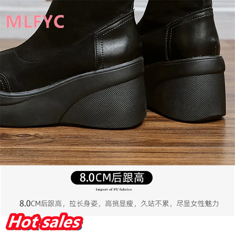 Autumn and Winter New Women's Boots Net Red Elastic Boots Matsutake Thick Sole Short Boots with Elevated Inner Height