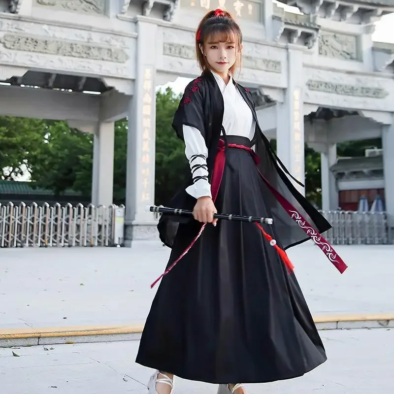 

WATER Chinese Traditional Dress Hanfu Women Robe Swordsman Costume Han Dynasty Oriental Outfit Cosplay Clothing Set Black