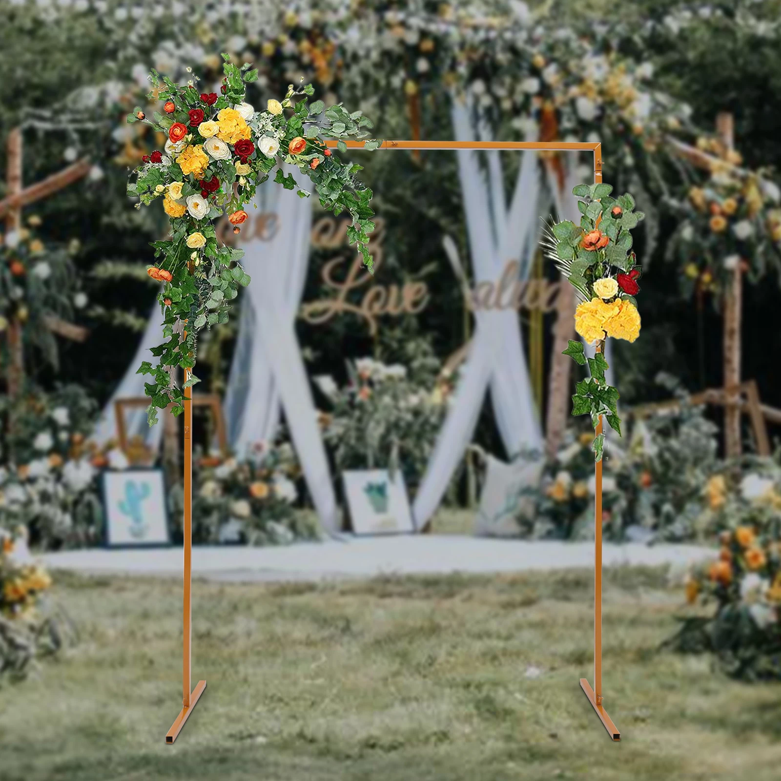 6.6*4.9FT Square Metal Wedding Arch 3.5ft/6.6ft Height Adjustable Romantic Wedding Party Backdrop Stand Rack for Ceremony