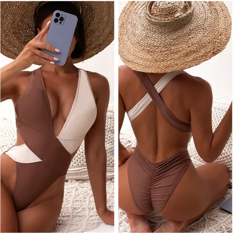 Costume Da Bagno Design Hip Lift Due Colori Cuciture Costumi Da Bagno Interi Donna Dames Bikini