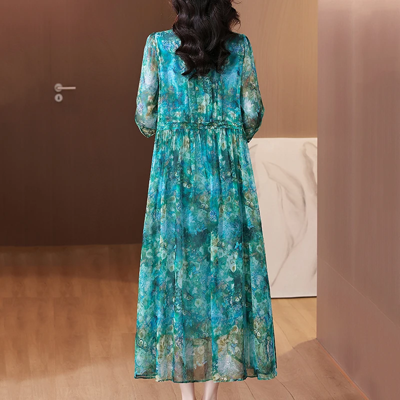 فستان طويل حريري مزهر ، فستان كاجوال كلاسيكي ، فست...