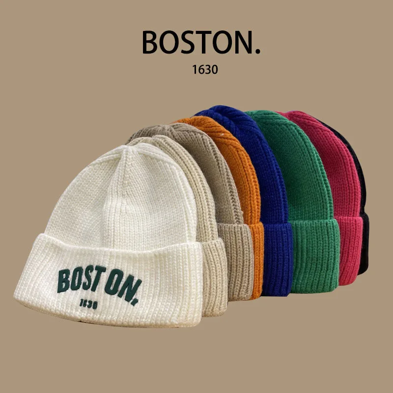 Kids/Adlut Beanies American Retro Wool Knitted Hat Pupolar Letter Boston Casual Street Boy's or Girl Winter Warm Cold Hats Male 2