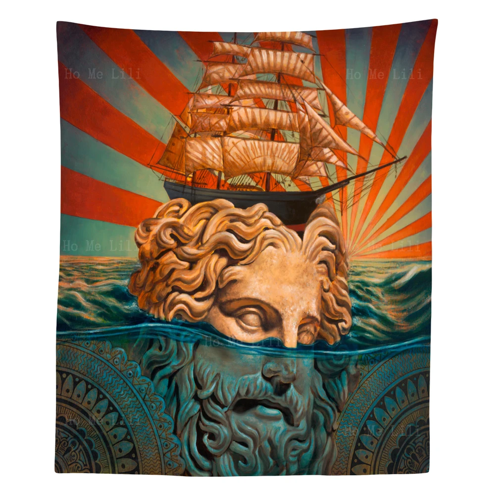 

Myths Of Water And Aquatic Creatures Sailing Calm Before The Tempest Mandala Tapestry By Ho Me Lili For Livingroom Decor