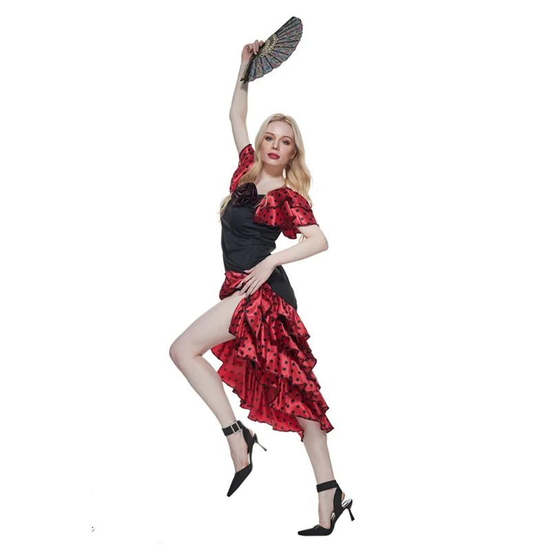 

Eraspooky Women Flamenco Costume Traditional Senorita Spanish Dancer Dress Halloween Costume Carnival Party Purim Dress Up