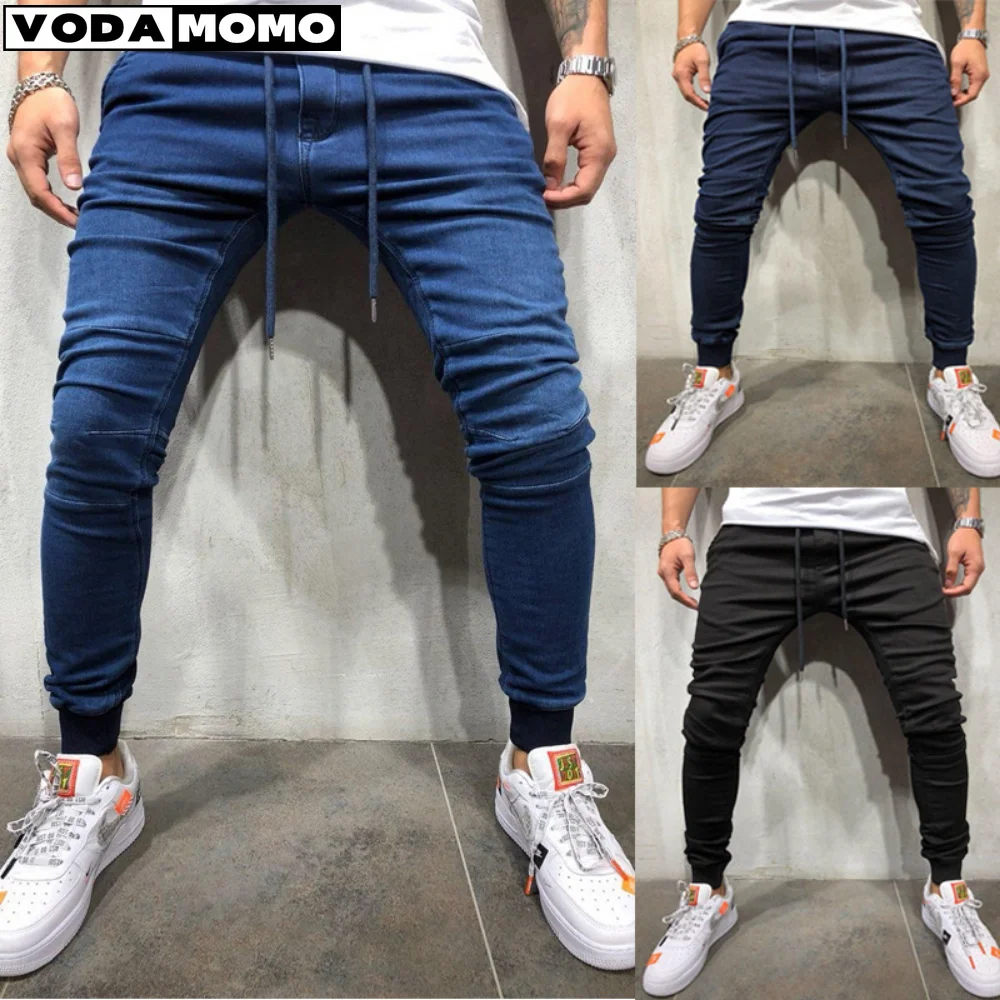 Mens Pants Lace-up Simple Design Jeans Casual Slim Trousers Male  Pencil Denim Skinny For Men  hip hop  men clothing  men pants