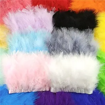 Nastro con soffice piume di tacchino da 8-10 cm – Frangia di piume naturali da 1-10 m per cucito, artigianato fai-da-te, decorazioni per matrimoni e abiti