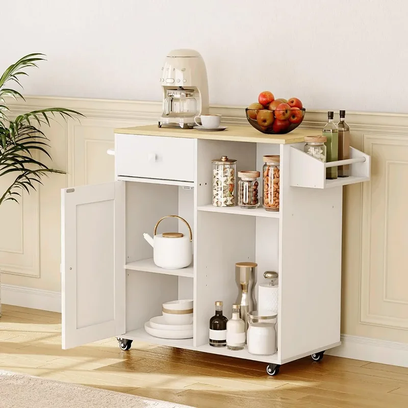Kitchen Island, Storage Cabinet With Drawer, Kitchen Cart With Spice And Towel Rack, Saving Space Kitchen Island Furniture