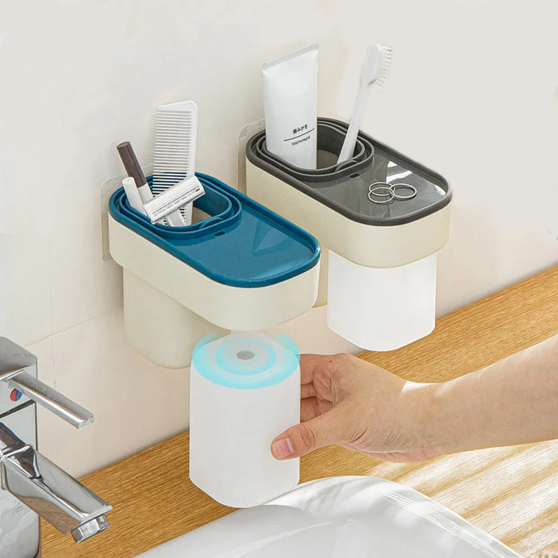 

Toothpaste Holder Wall Mounted Magnetic Toothpaste Rack Travel Portable Toothbrush Cup Bathroom Toothbrush Holder Storage Box