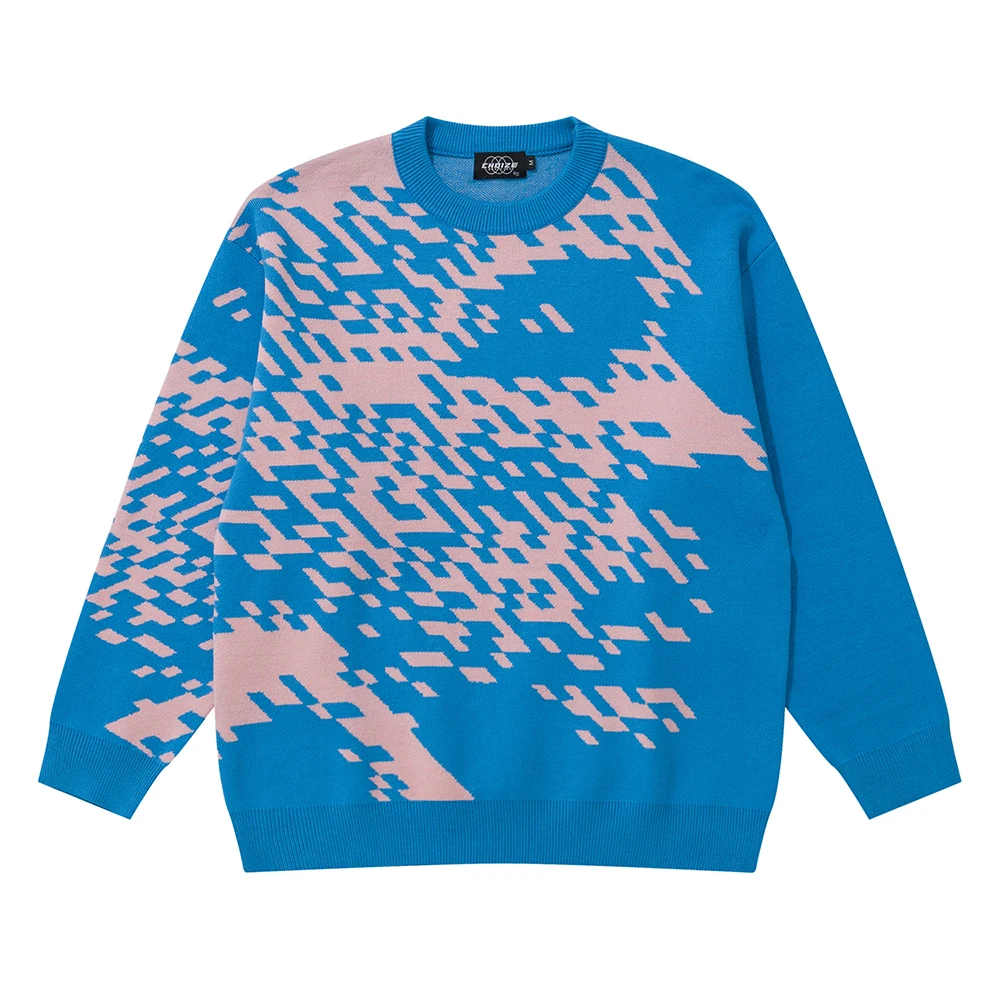 

High Street Mosaic Spliced O Neck Knitted Sweaters for Men and Women Y2k Ropa Hombre Baggy Pull Homme Woolen Clothes Oversized